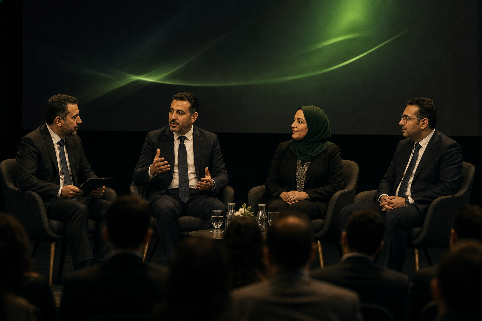 Panellists in discussion on stage at the forum